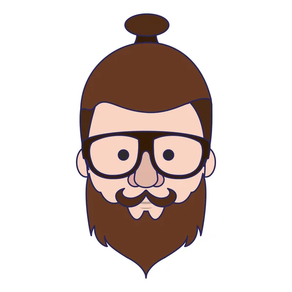 Hipster Guy gezicht cartoon blauwe lijnen — Stockvector