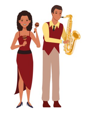 saksafon ve maracas çalan müzisyen