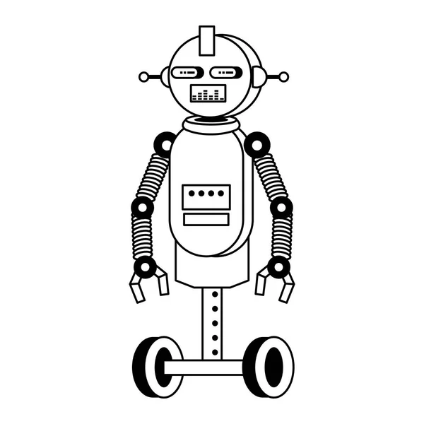 Robot rolig karaktär tecknad isolerad i svart och vitt — Stock vektor