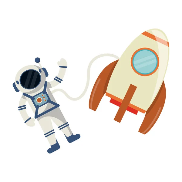 Astronaut en ruimteschip cartoon — Stockvector