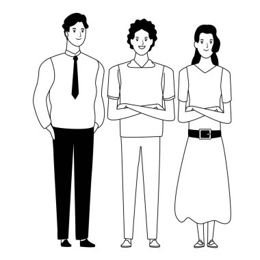 siyah beyaz insan avatar çizgi film karakteri grubu