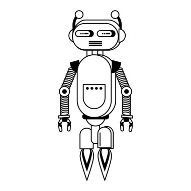 Robot komik karakter karikatür siyah beyaz izole