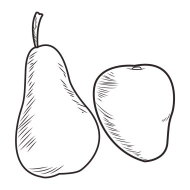 Taze meyve beslenme sağlıklı siyah beyaz el çizilmiş