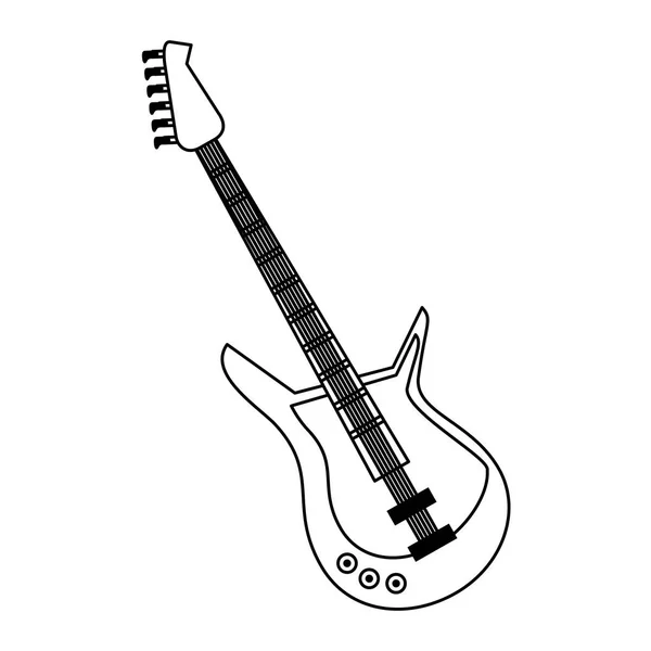 Elektrická kytara, hudební nástroj v černém a bílém — Stockový vektor