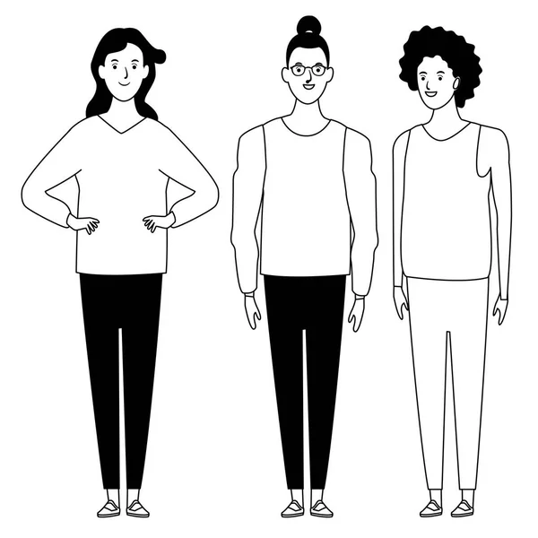 Personaje de dibujos animados avatar de las mujeres en blanco y negro — Vector de stock