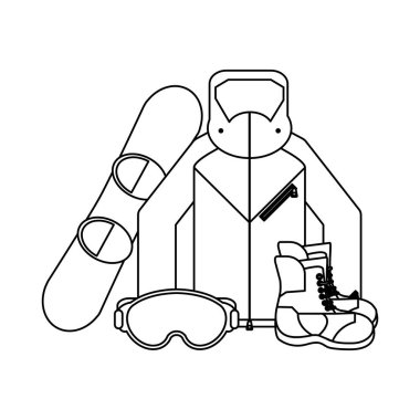 Kış spor ekipmanları siyah ve beyaz