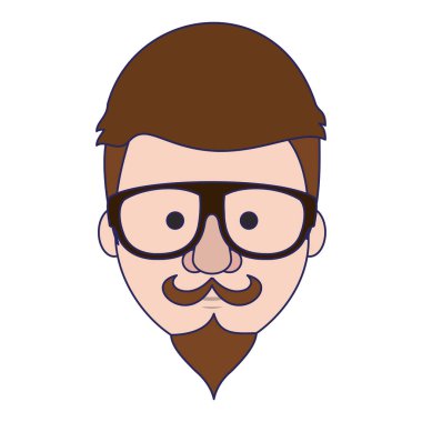 Hipster adam karikatür mavi çizgiler yüz