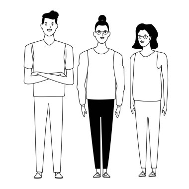 siyah beyaz insan avatar çizgi film karakteri grubu