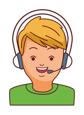 kulaklık karikatür ile genç adam