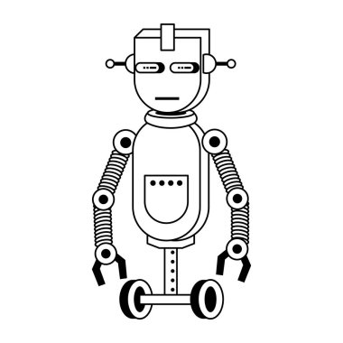 Robot komik karakter karikatür siyah beyaz izole