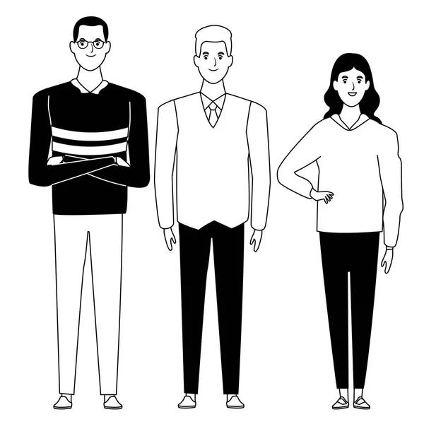 Grupo de personas personaje de dibujos animados avatar en blanco y negro — Archivo Imágenes Vectoriales