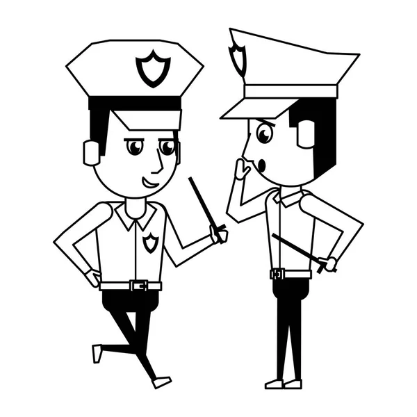 Policiers travaillant avatar personnage de bande dessinée en noir et blanc — Image vectorielle