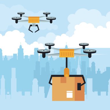 Şehirde kutuile uçan drone