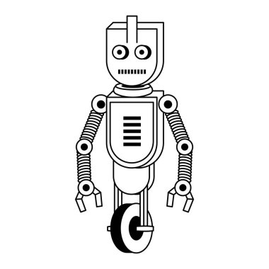 Robot komik karakter karikatür siyah beyaz izole