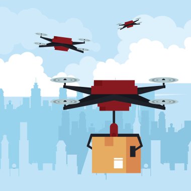 Şehirde kutuile uçan drone