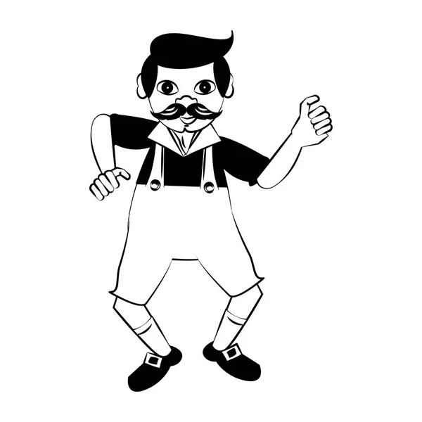 Beierse man cartoon in zwart-wit — Stockvector