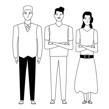 siyah beyaz insan avatar çizgi film karakteri grubu