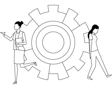 İş arkadaşları ekip çalışması karikatür siyah beyaz