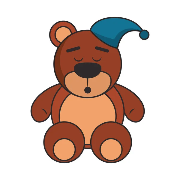 Teddy bear with pijama hat cartoon — Stock Vector