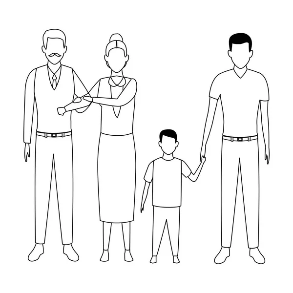 Familia avatar personaje de dibujos animados blanco y negro — Archivo Imágenes Vectoriales