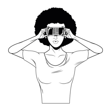 sanal gerçeklik kulaklık siyah beyaz kadın