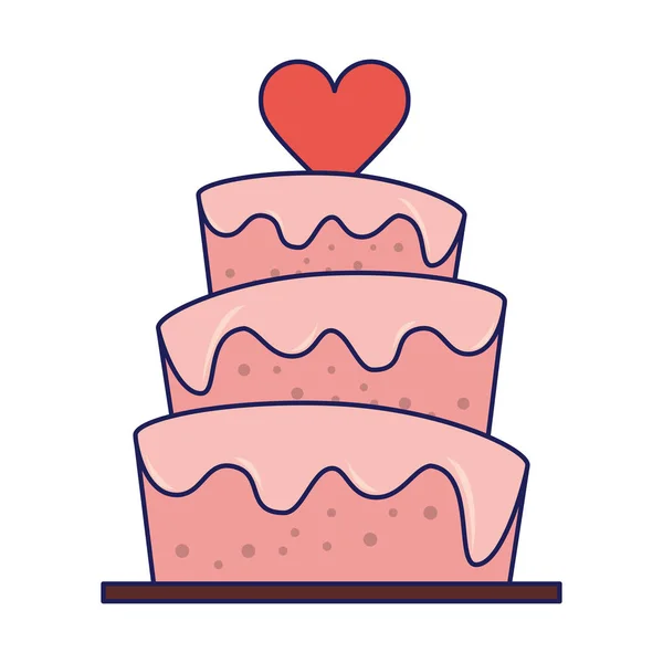 Pastel de boda con corazón líneas azules de dibujos animados — Archivo Imágenes Vectoriales