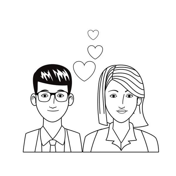 Pareja con corazones blanco y negro — Vector de stock