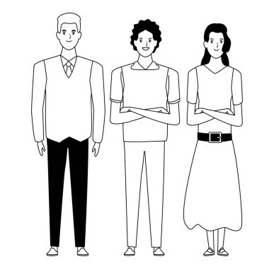 siyah beyaz insan avatar çizgi film karakteri grubu