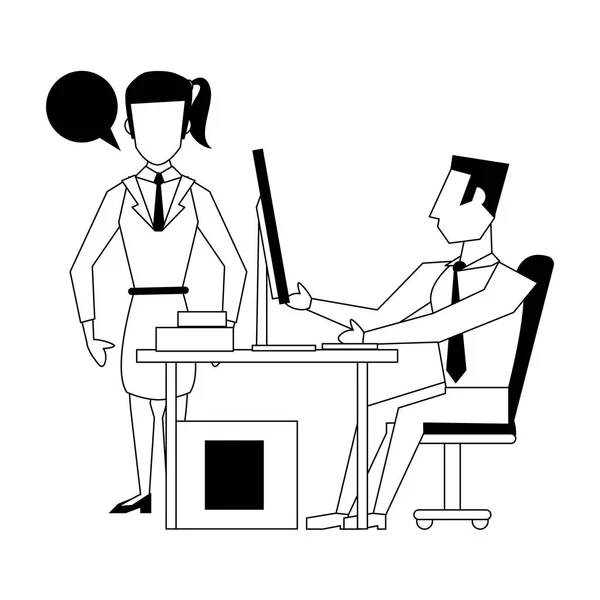 Gente de negocios avatares personajes de dibujos animados en blanco y negro — Vector de stock