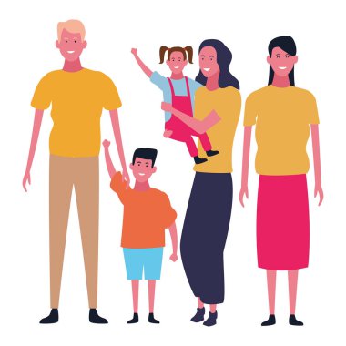 Aile ve çocuklar karikatür izole