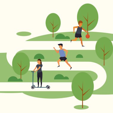 Parkta spor eğitimi veren insanlar