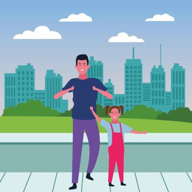 Tek baba ve kızı karikatür