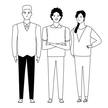 siyah beyaz insan avatar çizgi film karakteri grubu