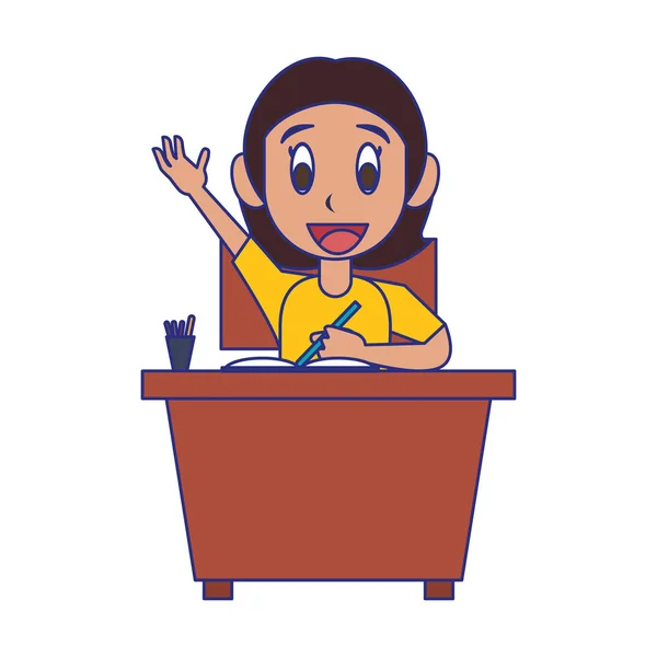 Kid seated in school desk blue lines — Stock Vector