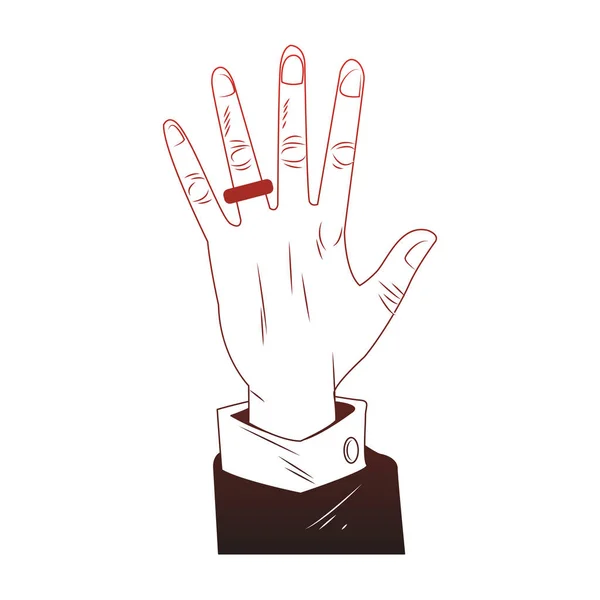 結婚指輪ポップアート赤い線を持つ男性の手 — ストックベクタ