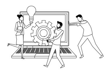 İş arkadaşları ekip çalışması karikatür siyah ve