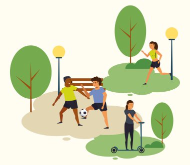 Parkta spor eğitimi veren insanlar