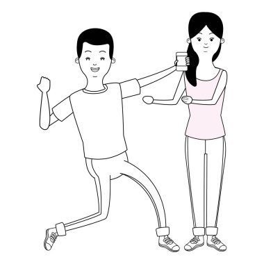 Siyah beyaz bin yıllık çift karikatür