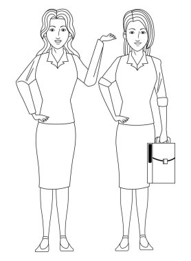 iş kadınları avatar çizgi film karakteri siyah ve beyaz