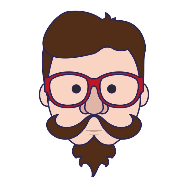 Hipster Guy gezicht cartoon blauwe lijnen — Stockvector