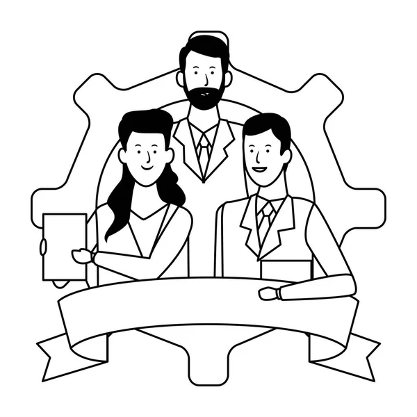 Les gens d'affaires dans un engrenage noir et blanc — Image vectorielle