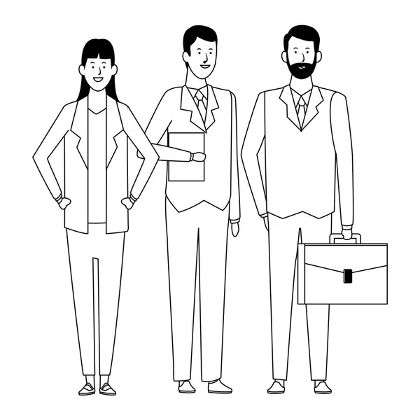 Gente de negocios avatar personajes de dibujos animados en blanco y negro — Vector de stock