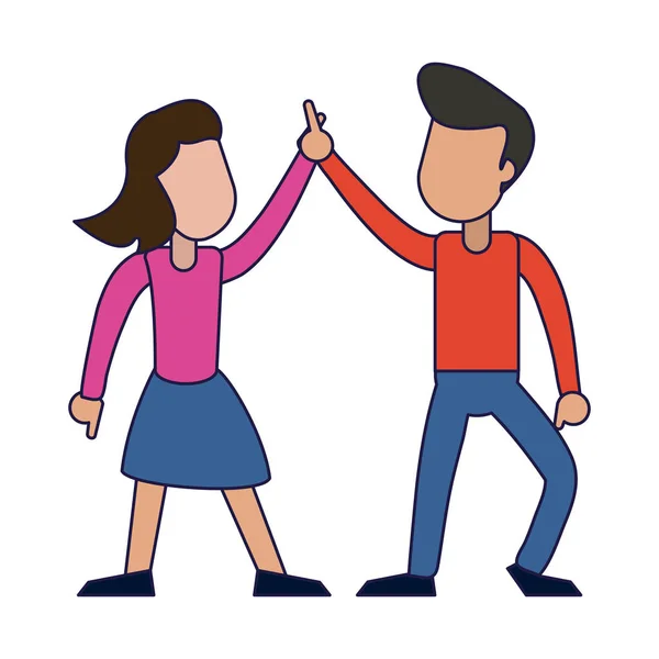 Pareja bailando y sonriendo líneas azules — Vector de stock