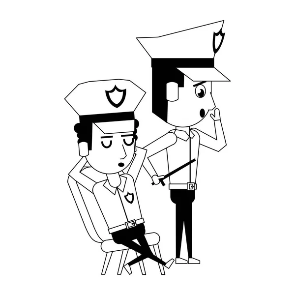 Policías trabajando personaje de dibujos animados avatar en blanco y negro — Vector de stock