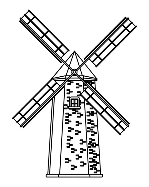 Ветряная мельница икона черно-белый — стоковый вектор