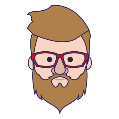 Hipster adam karikatür mavi çizgiler yüz