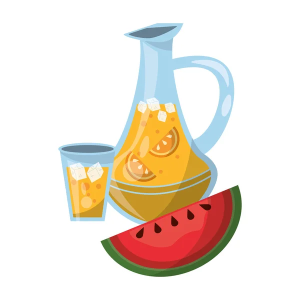 Pot de jus d'orange et pastèque — Image vectorielle