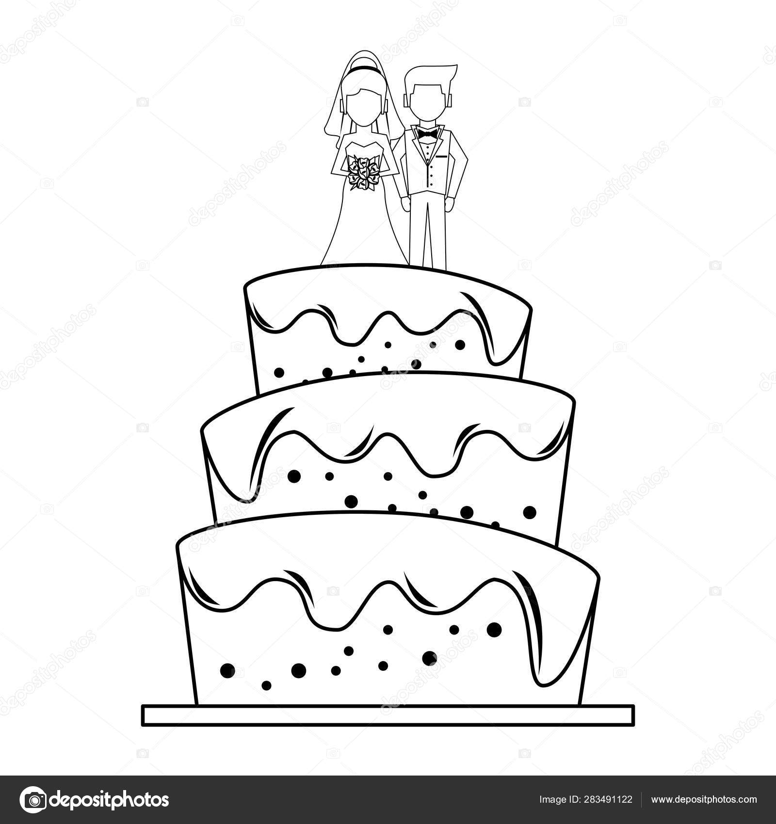 Casamento bolo desenho animado colori clipart ilustração 21516319 Vetor no  Vecteezy