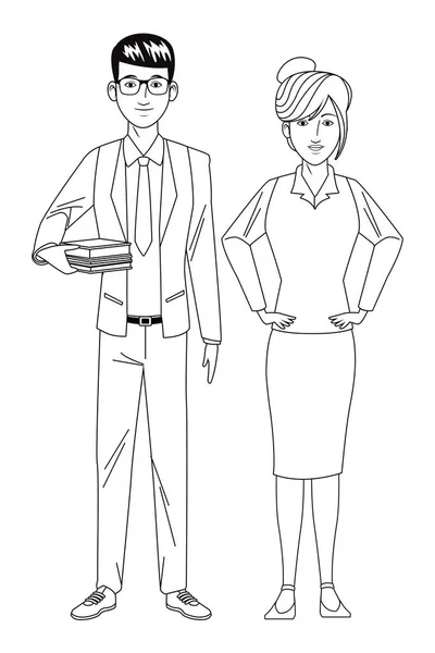 Business couple avatar zwart-wit — Stockvector