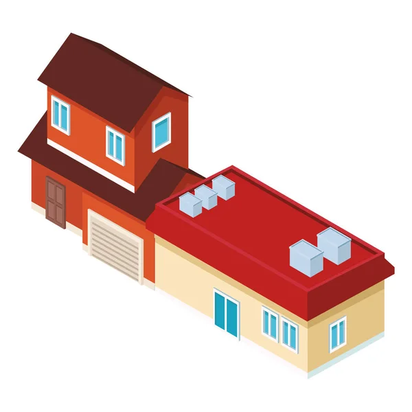 Rumah-rumah isometrik real estate - Stok Vektor